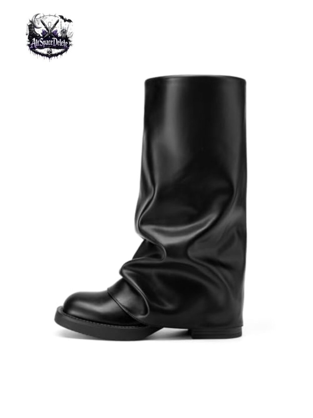 Women's Faux Leather Knee High Boots Pull On Square Toe Slouchy Fold Over